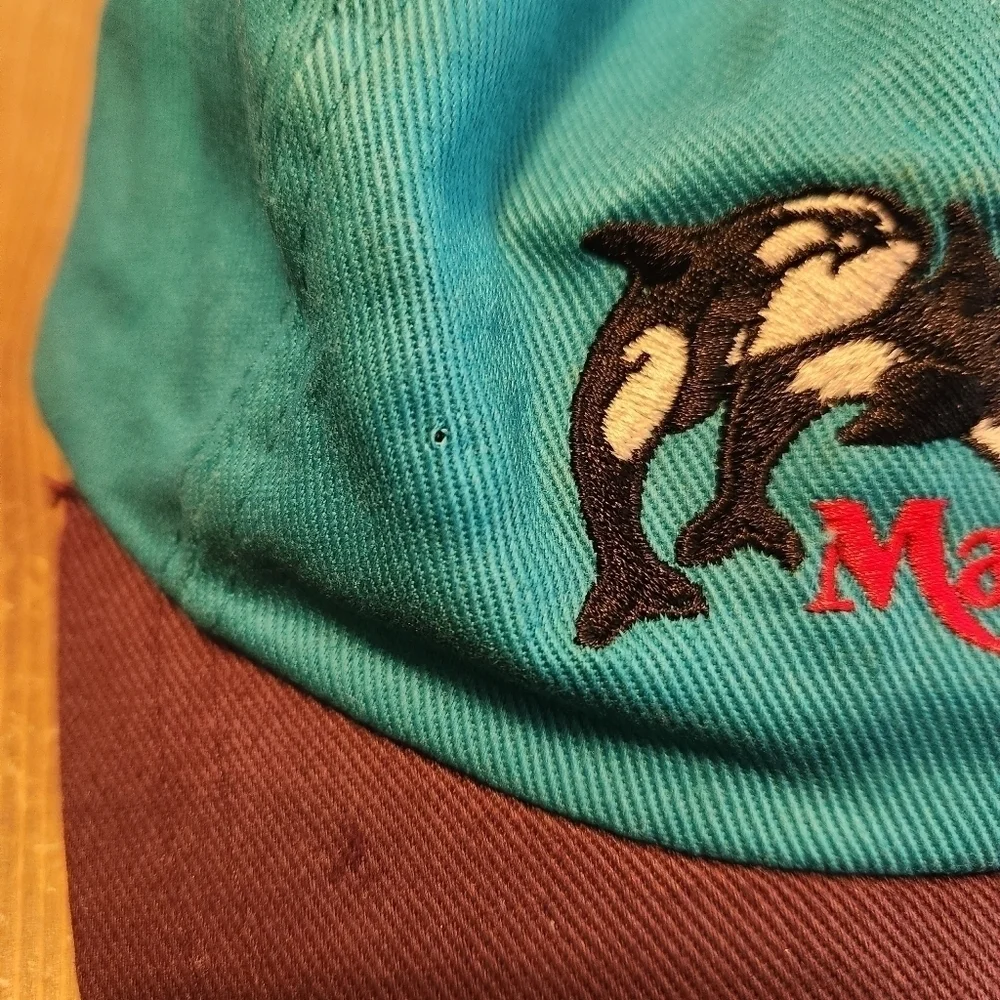 Vintage MarinLand Hat Youth Size OSFA Vtg Hat Blue And Purple And MarineLand Pin